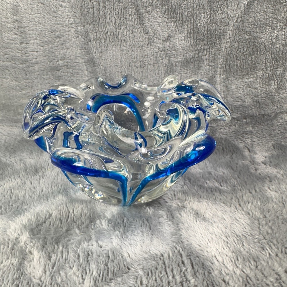 Vintage Murano Style Sommerso Art Glass Bowl Blue‎ Freeform Splash Dish Mid Cent - Picture 4 of 9